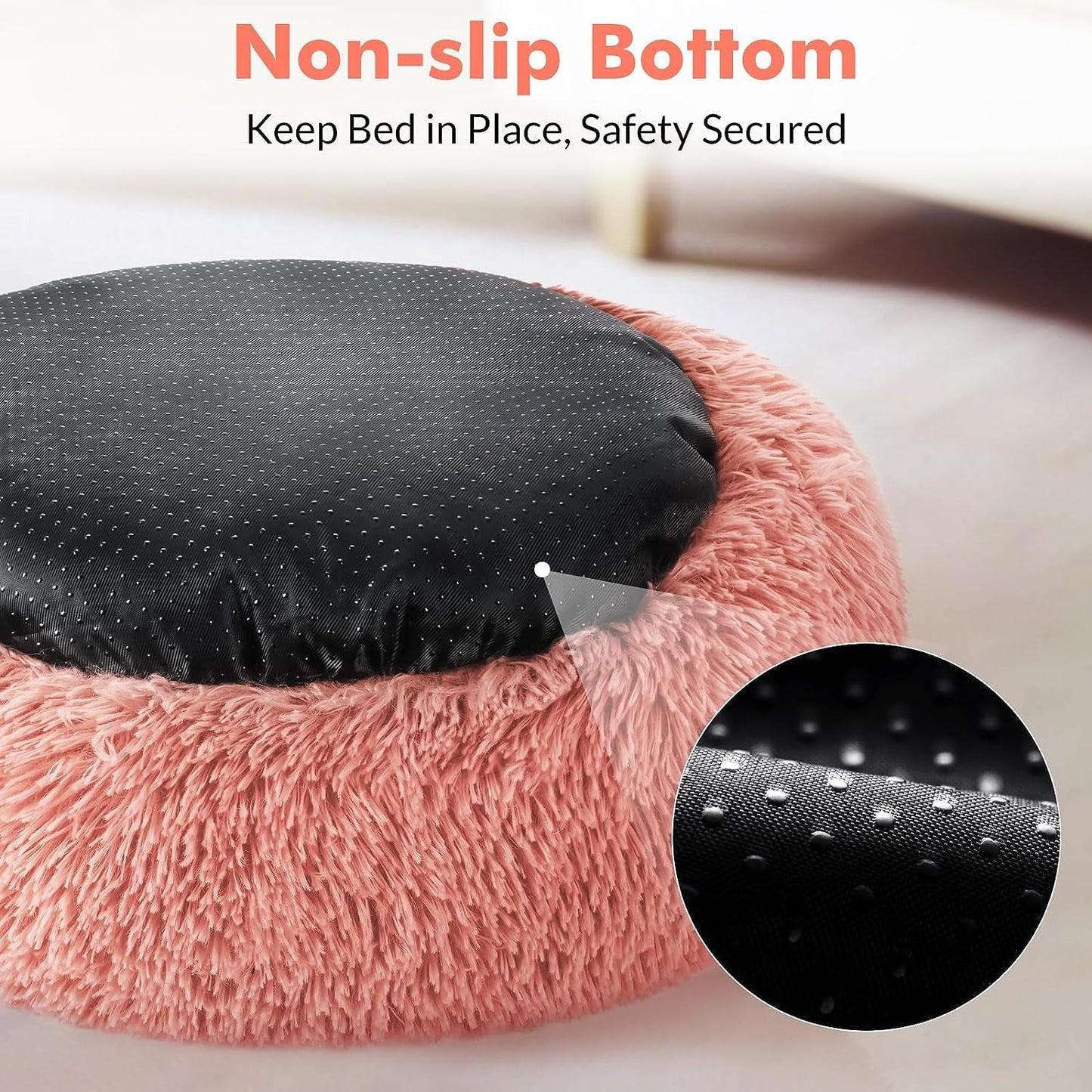 Indoor Cat Bed, 20-Inch Machine Washable Fluffy Round Pet Bed, Non-Slip Calming Soft Plush Donut Cuddler Cushion, Self-Warming for Small Dogs and Kittens, Light Pink